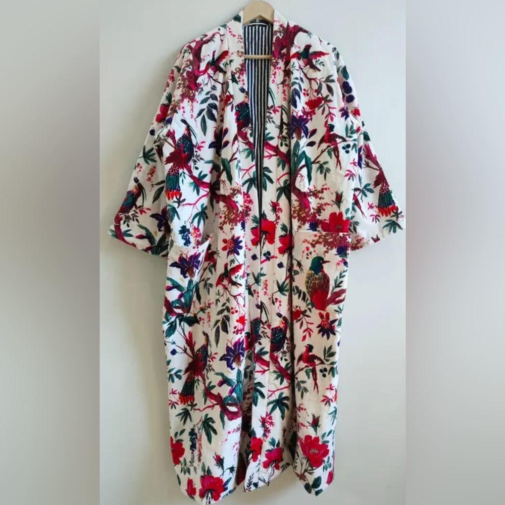 Velvet Kimono Robes Morning Tea Velvet Floral Kimono Robe One size